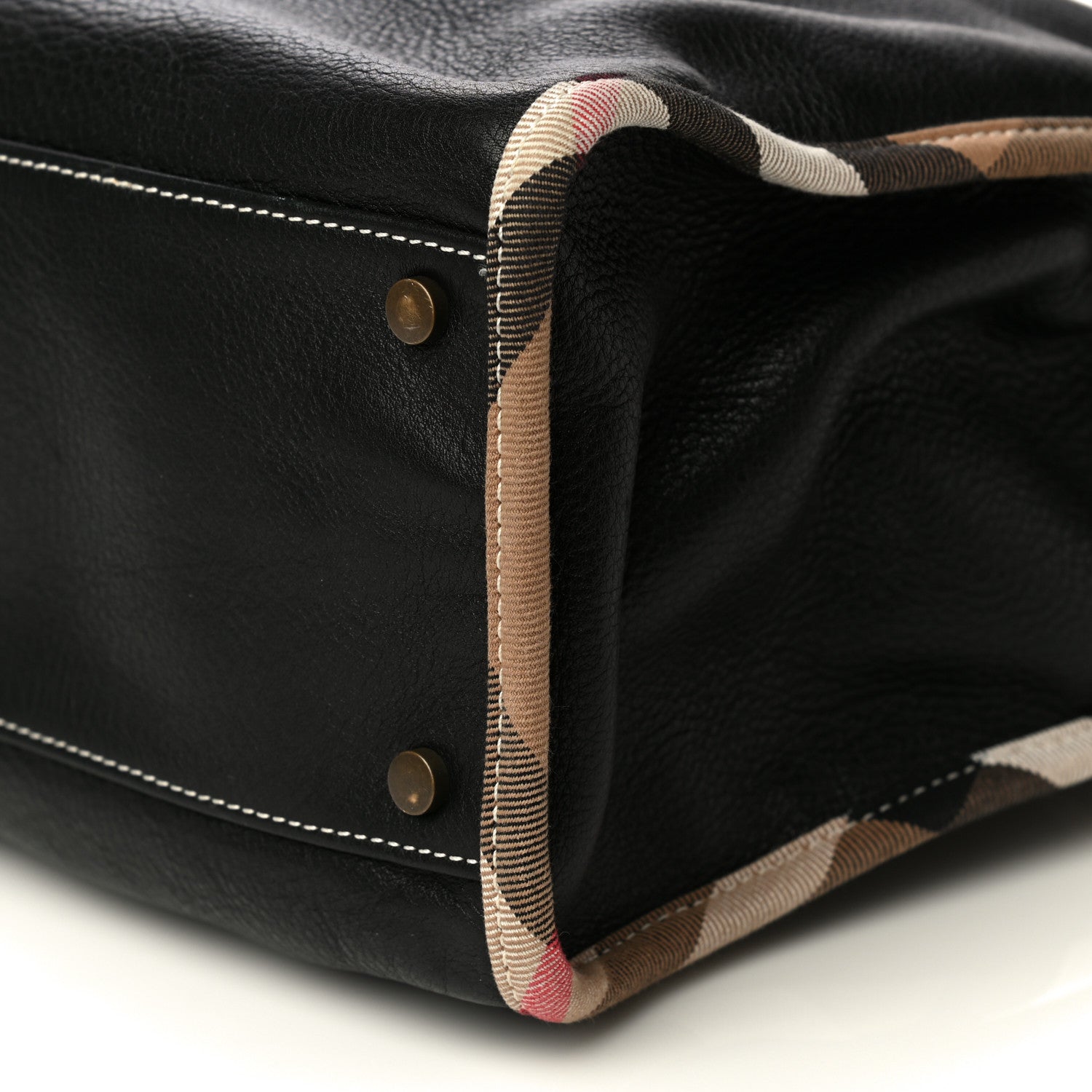 Burberry Grainy Calfskin Nova Check Tote Black 11 of 20