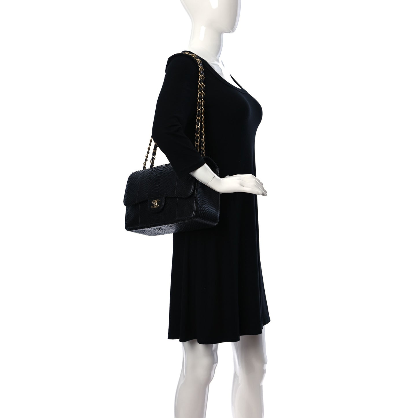 Snakeskin Jumbo Double Flap Black