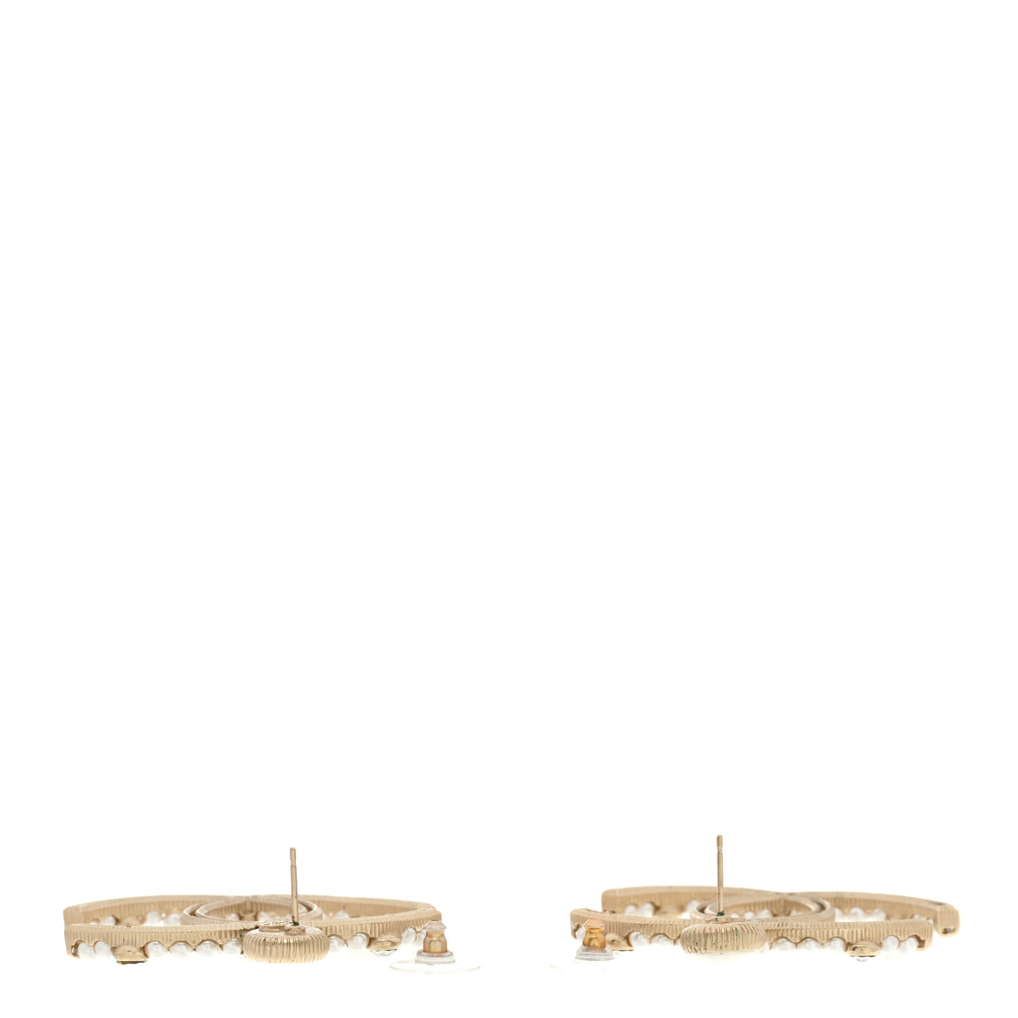 Metal Crystal Pearl CC Drop Earrings Gold