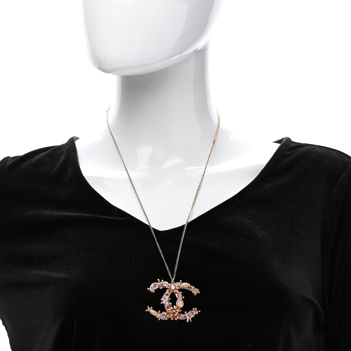 Resin Crystal CC Marquise Drop Necklace Rose Gold Violet