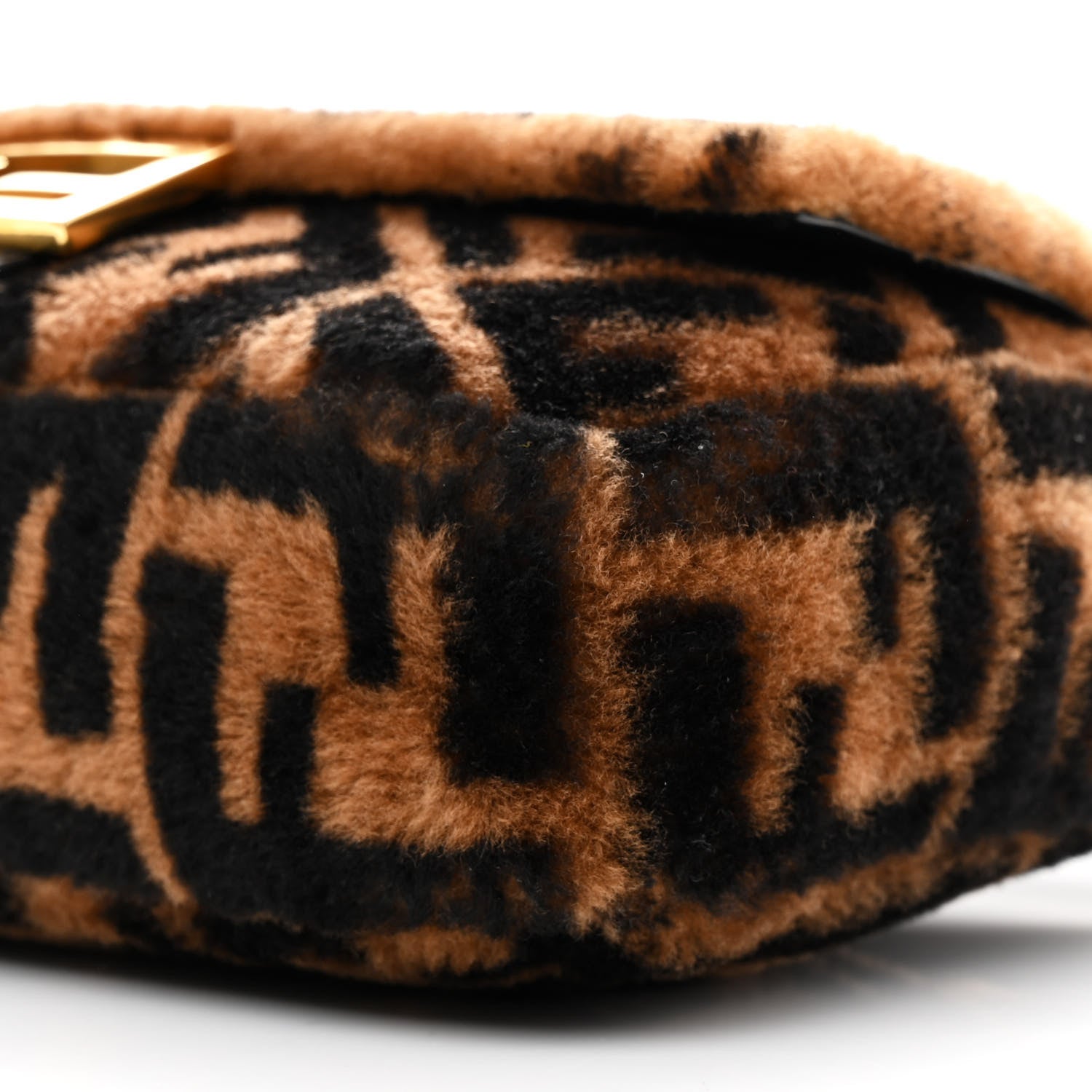 Fendi Shearling Vitello Dolce Macro FF 1974 Baguette Tobacco Black