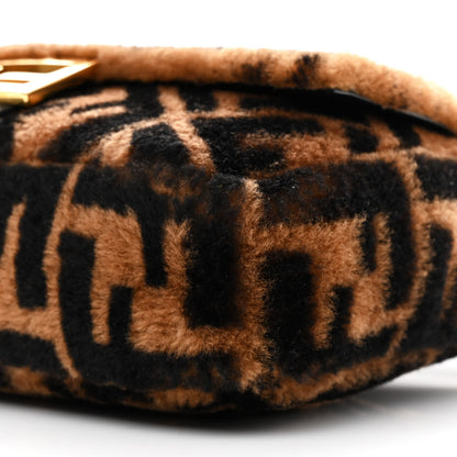 Fendi Shearling Vitello Dolce Macro FF 1974 Baguette Tobacco Black 10 of 10
