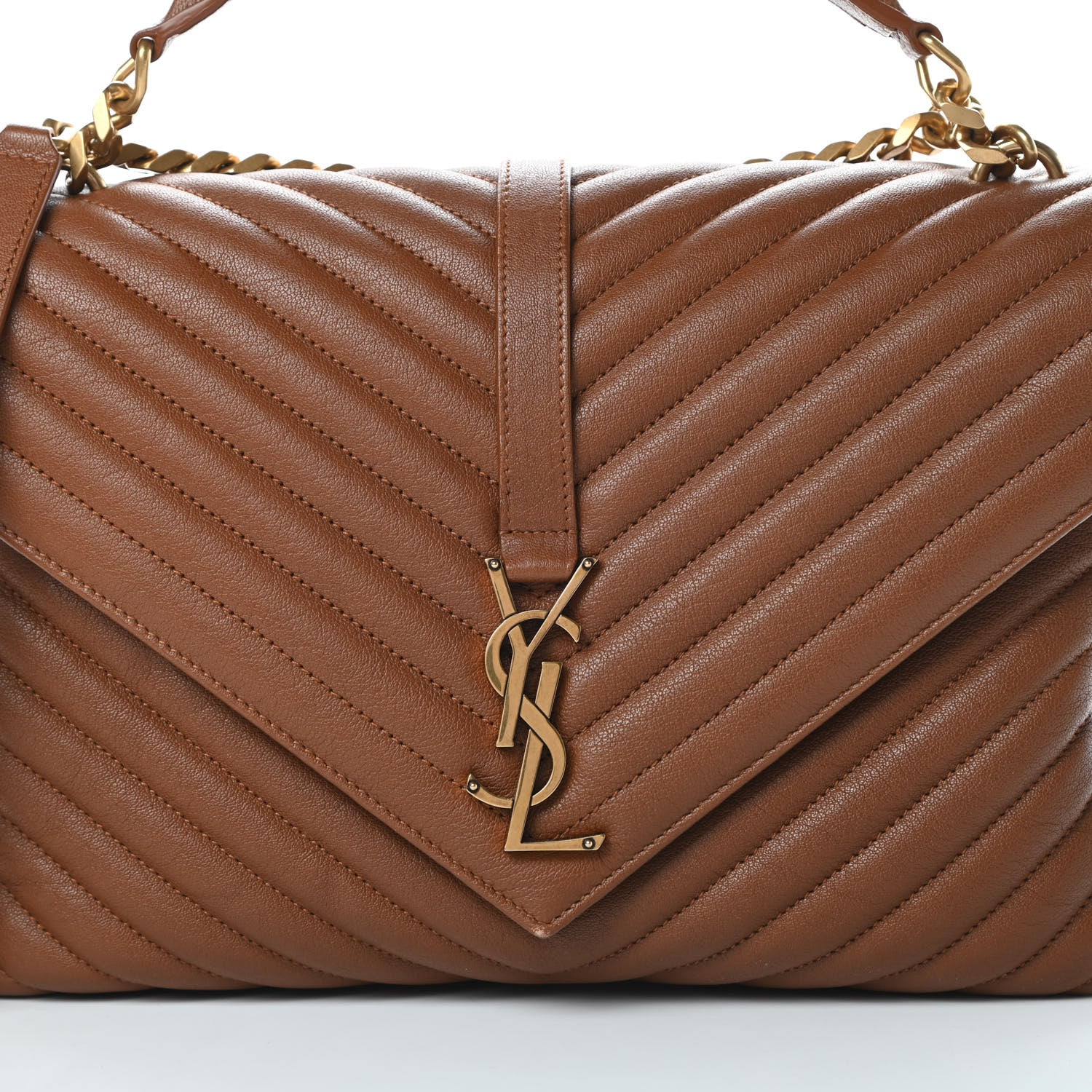 Saint Laurent Sheepskin Matelasse Chevron Monogram Large College Satchel Cognac 8 of 14