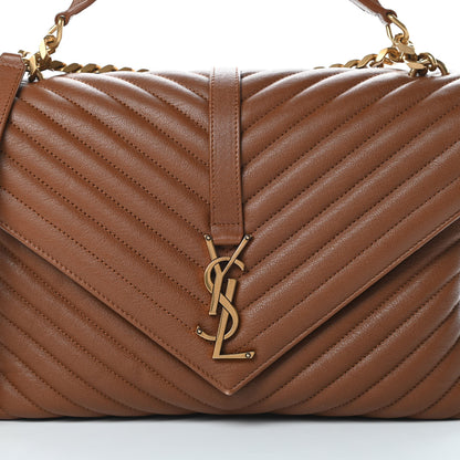 Saint Laurent Sheepskin Matelasse Chevron Monogram Large College Satchel Cognac 8 of 14