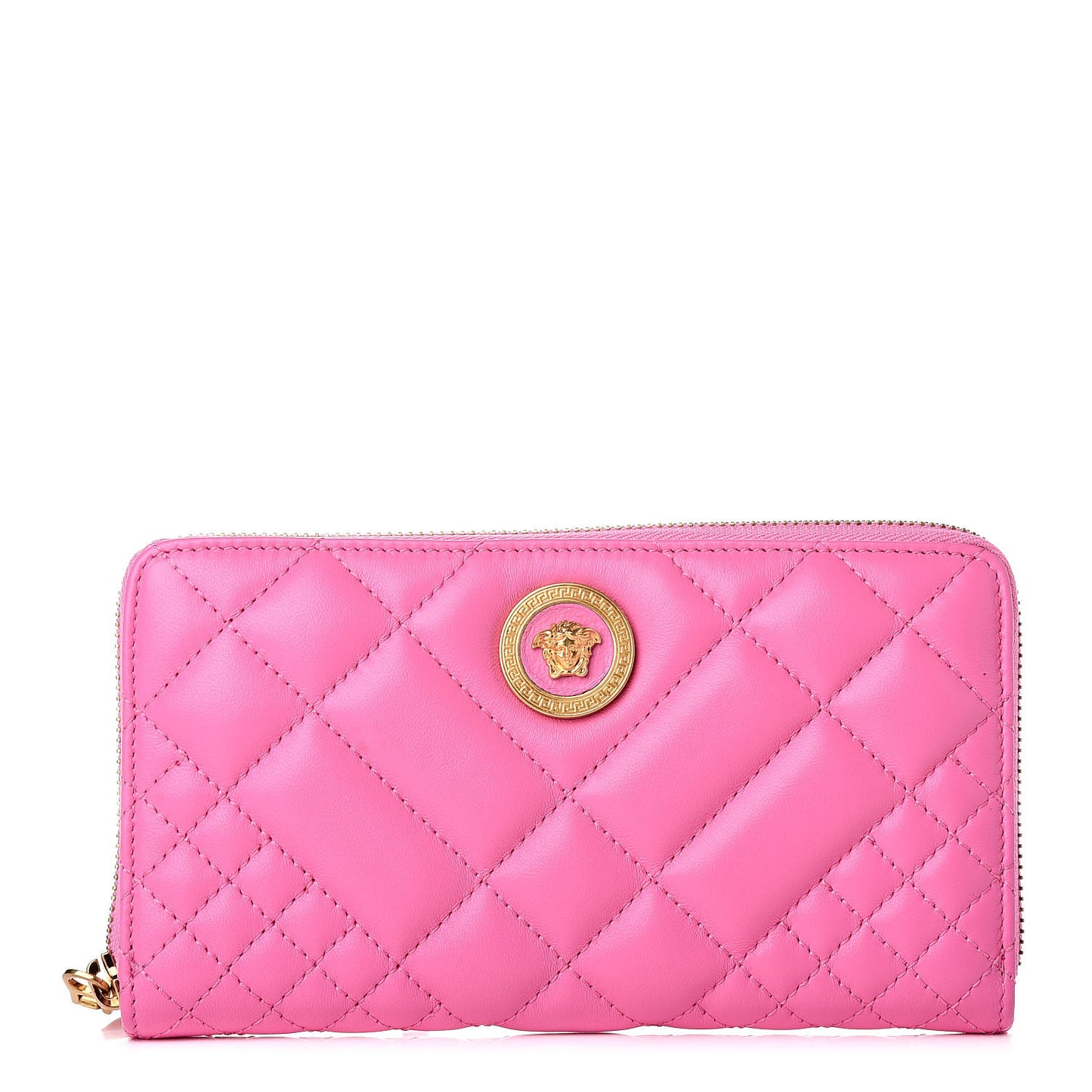 Nappa Quilted Icon Zip Around Wallet Pink