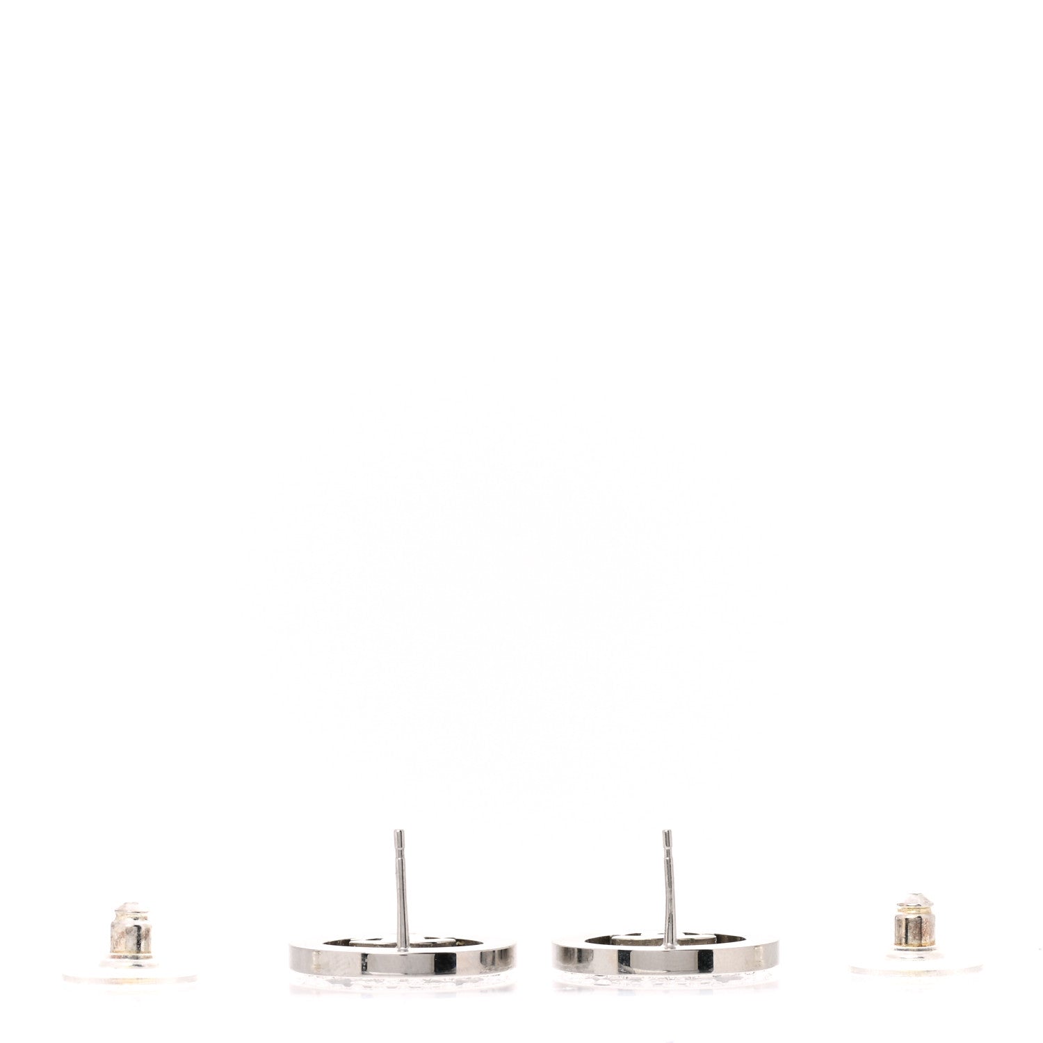 Chanel Crystal CC Round Earrings Silver 3 of 5