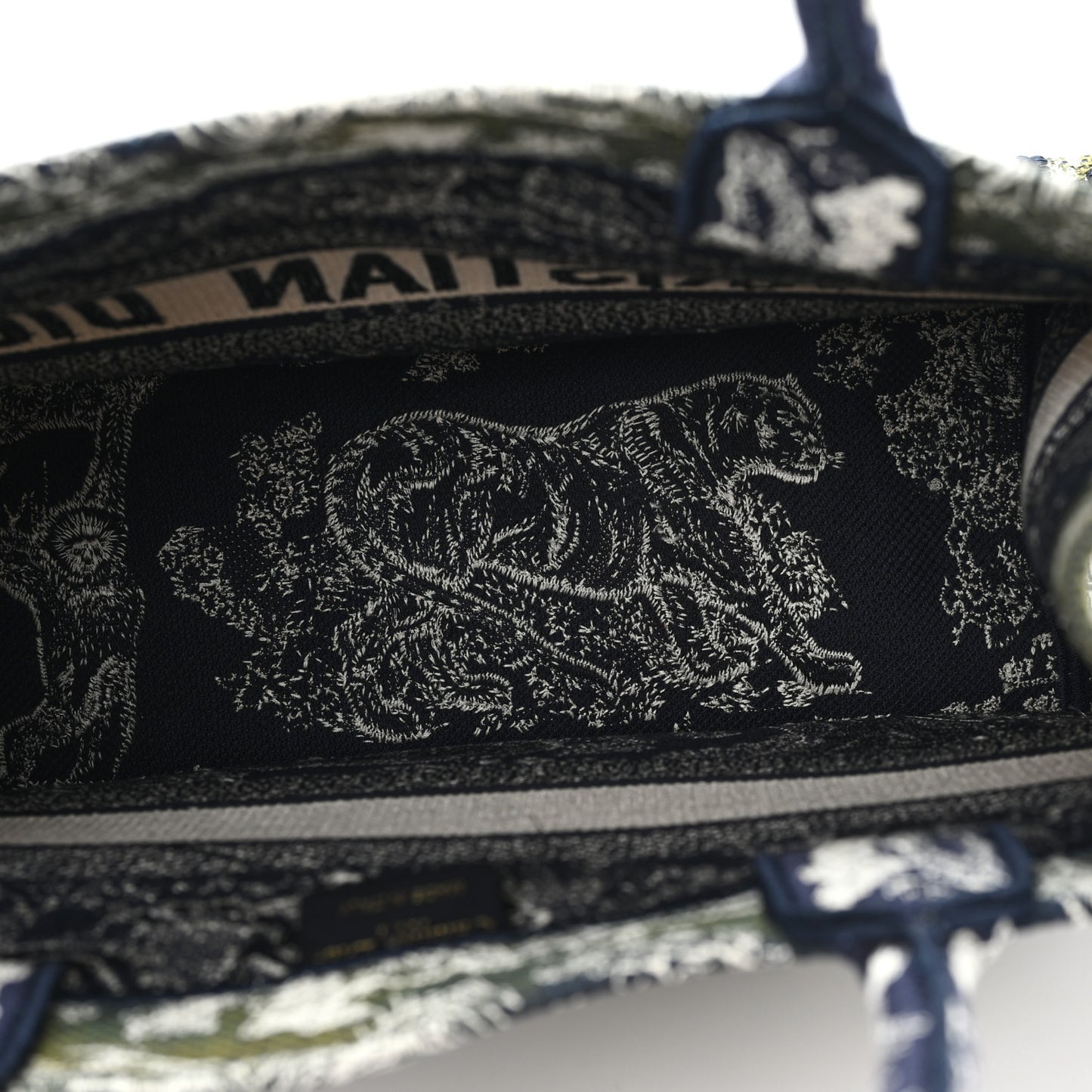 Canvas Embroidered Medium Toile De Jouy Reverse Book Tote Blue Green