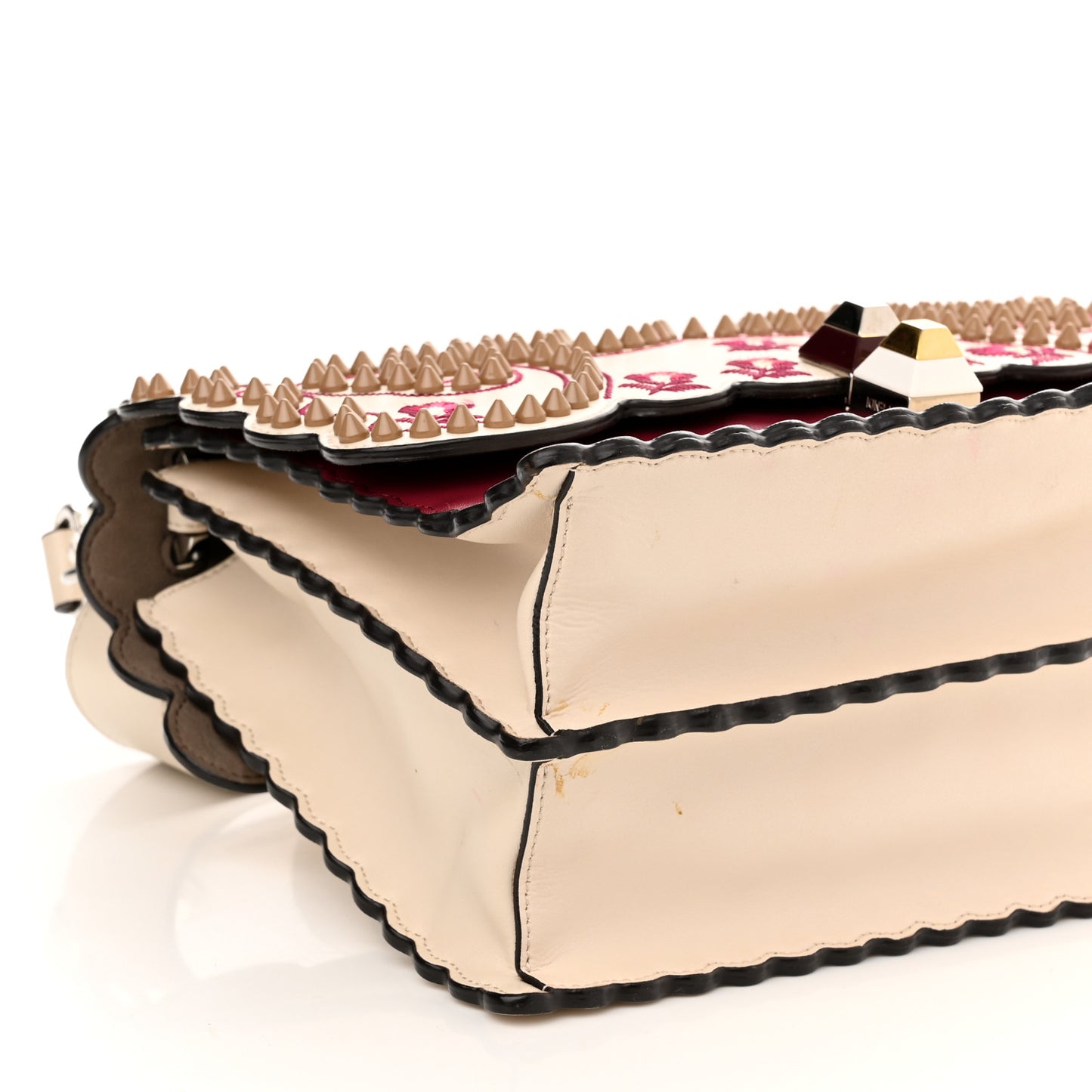 Vitello Liberty Lucido Flowers and Bows Scalloped Studded Kan I Shoulder Bag Camelia Black Cherry