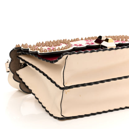 Fendi Vitello Liberty Lucido Flowers and Bows Scalloped Studded Kan I Shoulder Bag Camelia Black Cherry 9 of 16