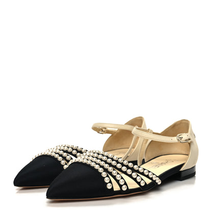 Chanel Lambskin Grosgrain Pearl Slingbacks 37.5 White Black 3 of 9