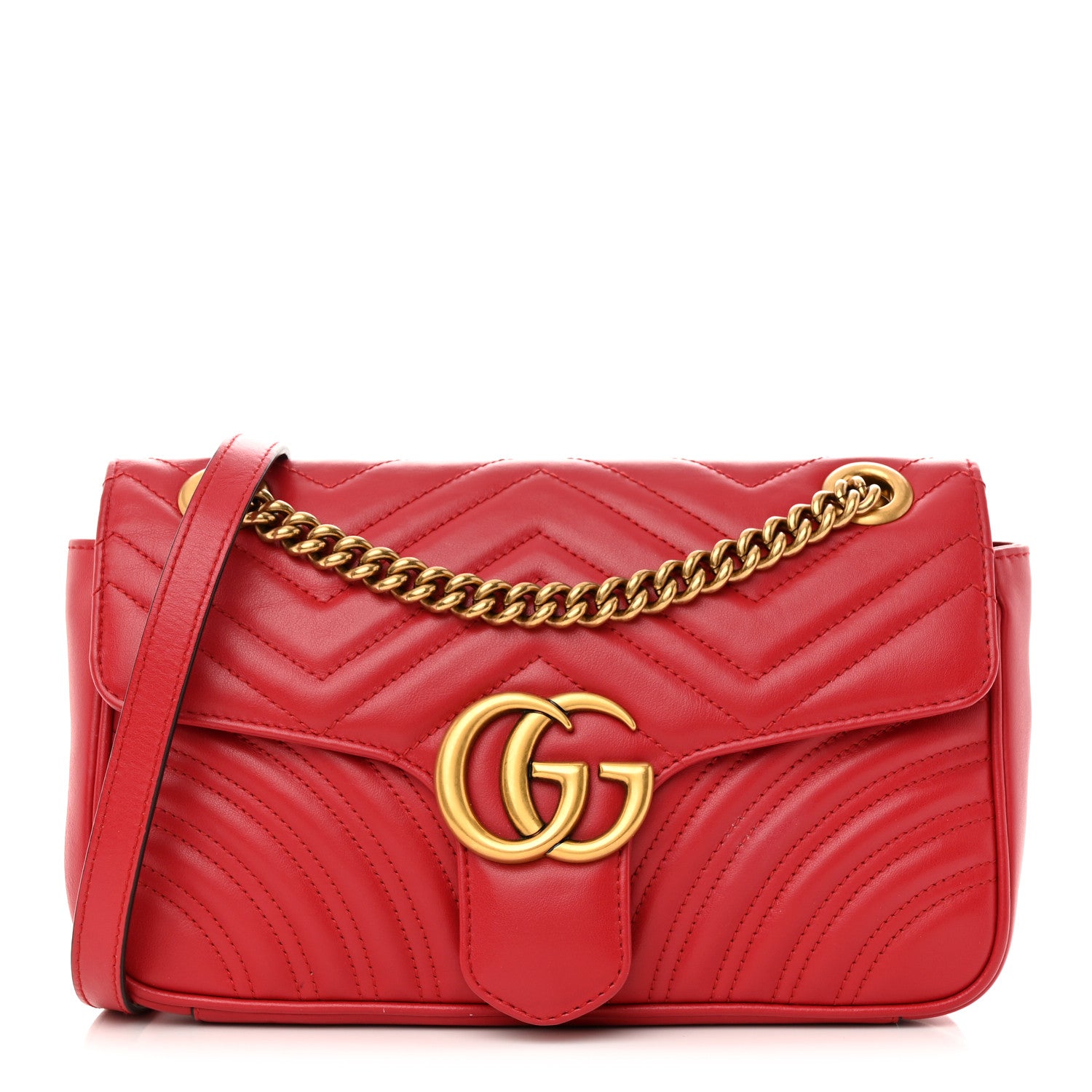 Gucci Calfskin Matelasse Small GG Marmont Shoulder Bag Hibiscus Red 1 of 12
