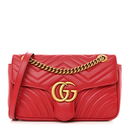 Gucci Calfskin Matelasse Small GG Marmont Shoulder Bag Hibiscus Red 1 of 12