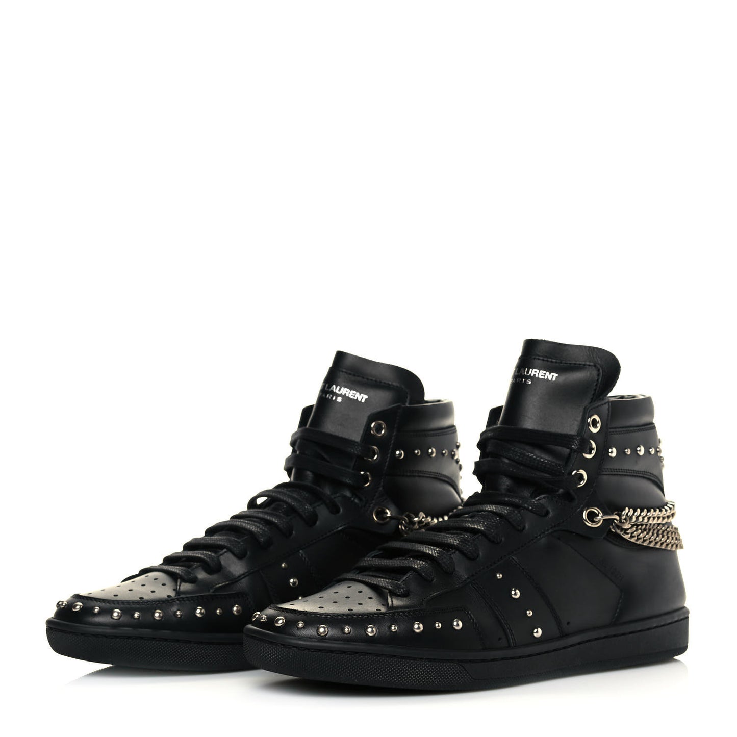 Calfskin Saint Lauren Stud Wolly SL-22 High Top Sneakers 37 Black