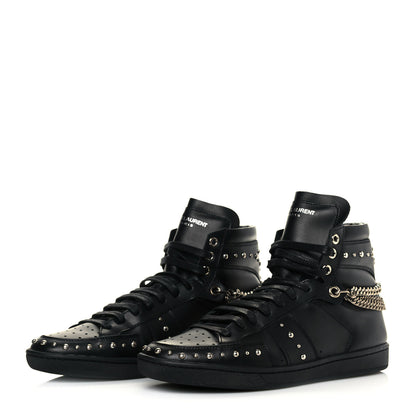 Saint Laurent Calfskin Saint Lauren Stud Wolly SL-22 High Top Sneakers 37 Black 3 of 8