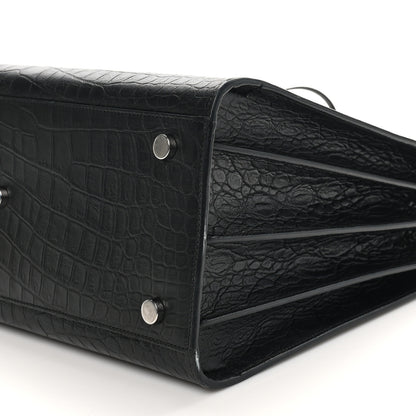 Saint Laurent Calfskin Crocodile Embossed Small Sac de Jour Black 10 of 11
