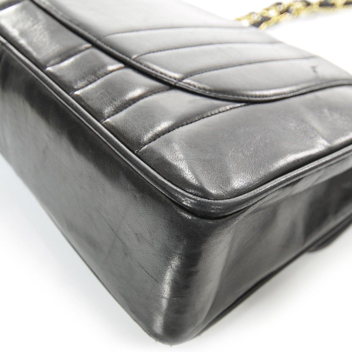 Lambskin Vertical Quilt Jumbo Flap Black