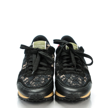 Valentino Garavani Macrame Lace Suede Womens Rockrunner Sneakers 38 Black 2 of 8