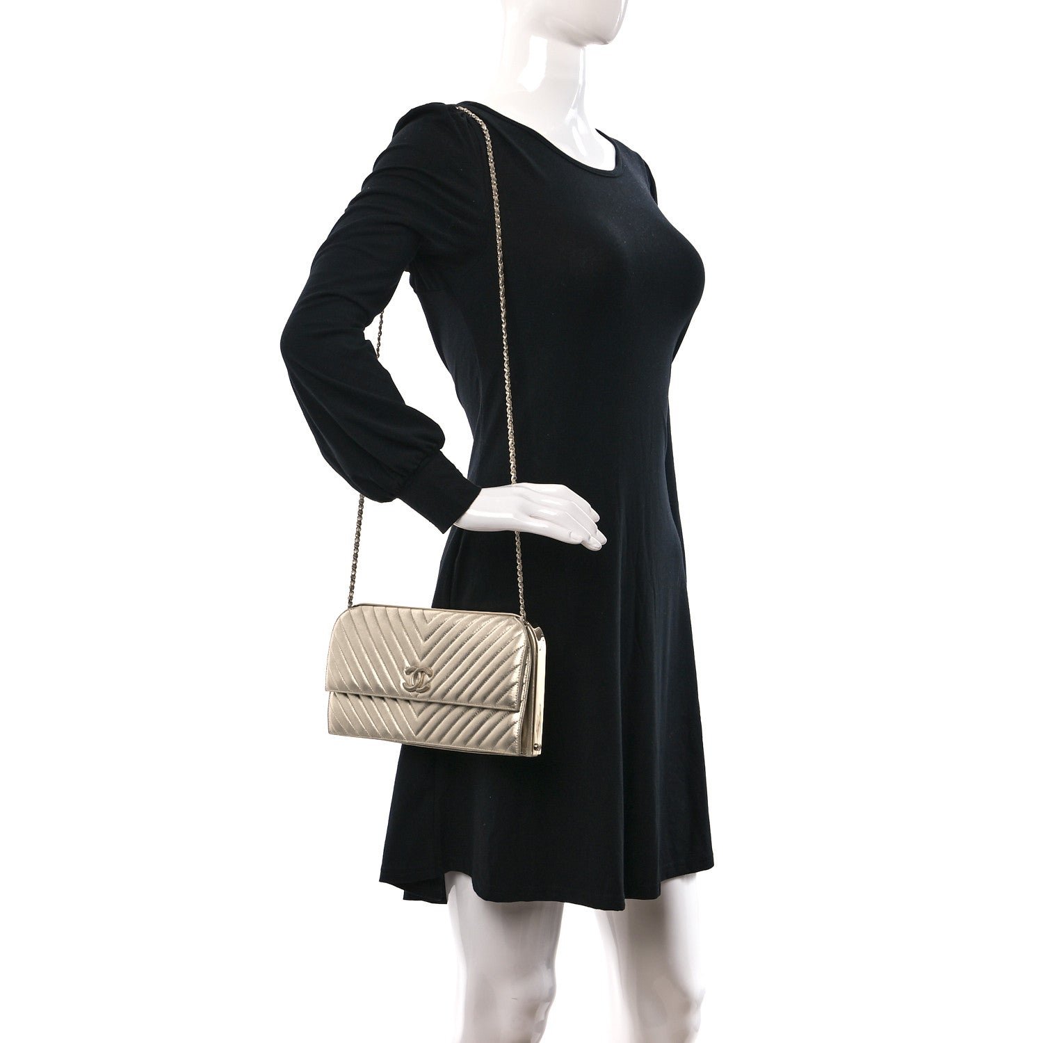 Chanel Chevron Quilted CC Clutch Gold 2 of 18