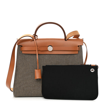 Hermes Criss Viking Vache Hunter Herbag Zip Retourne 31 PM Black White Fauve 1 of 13