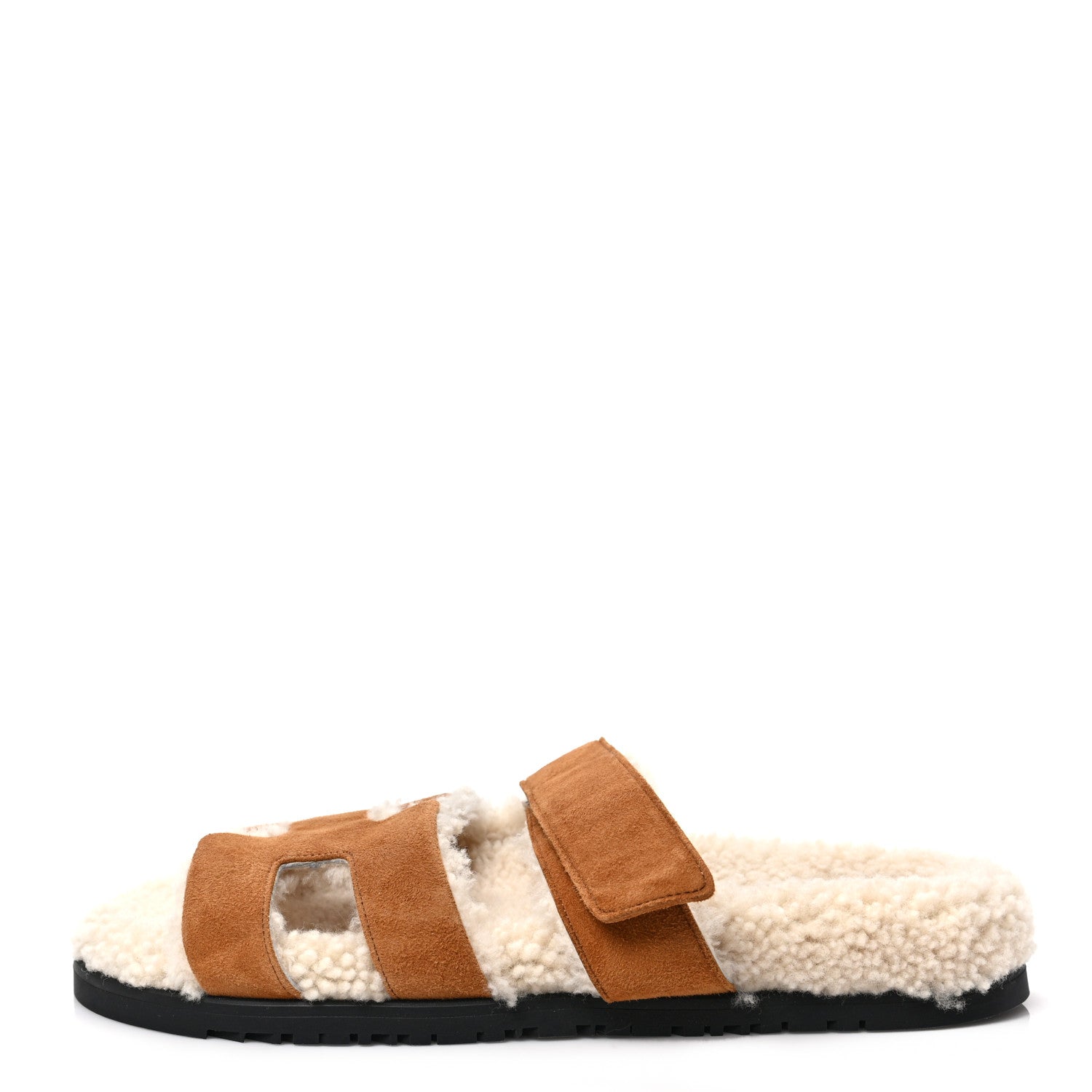 Hermes Suede Goatskin Woolskin Womens Chypre Sandals 40.5 Naturel Ecru 1 of 7