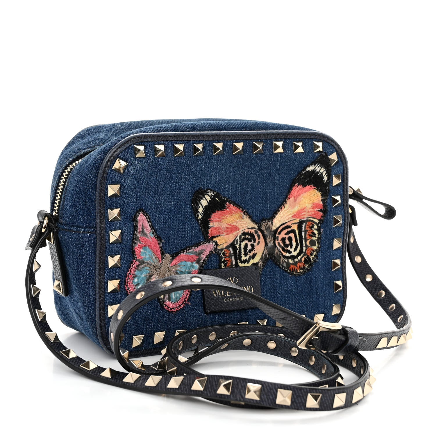 Valentino Garavani Denim Butterfly Embroidered Rockstud Camera Crossbody Bag Light Denim Multicolor 3 of 11