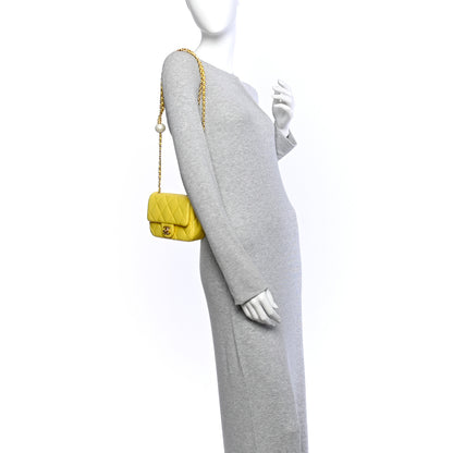 Chanel Pearly Lambskin Pearl Quilted Mini Flap Yellow 2 of 10