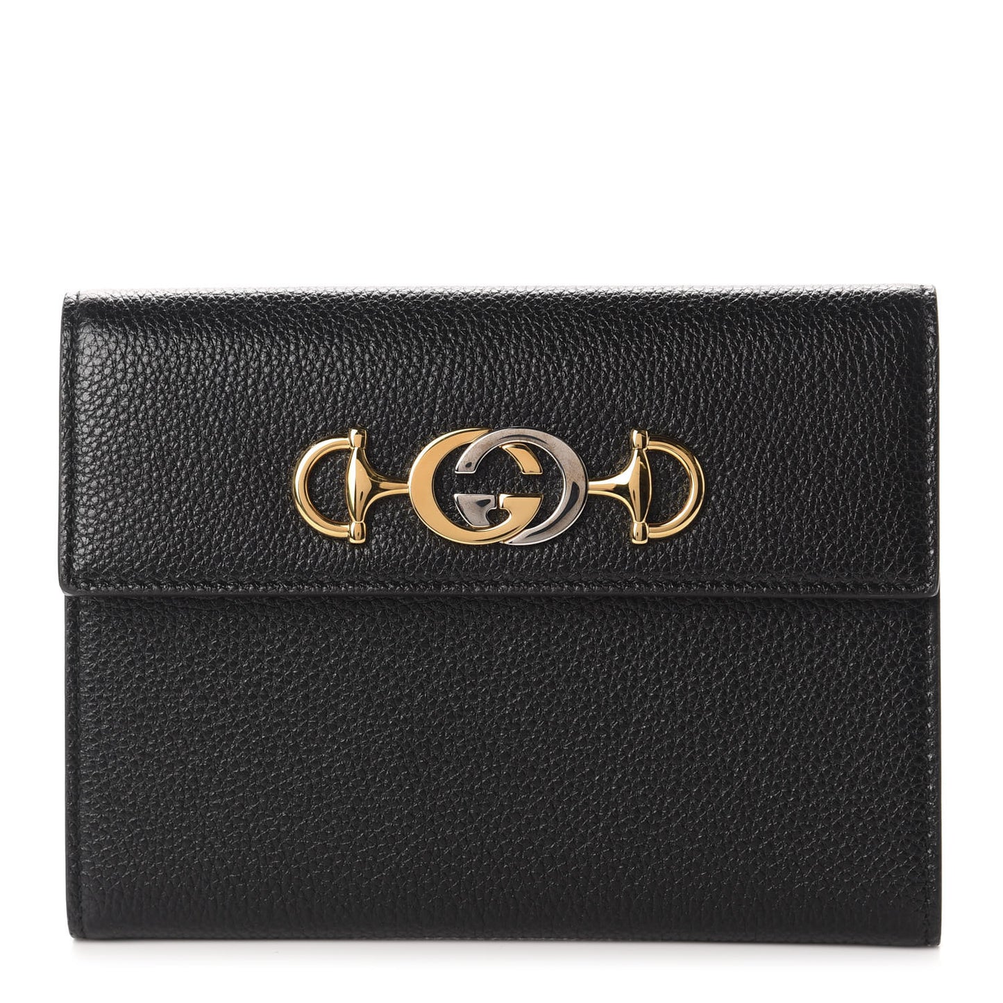 Grainy Calfskin Zumi Flap Card Case Black