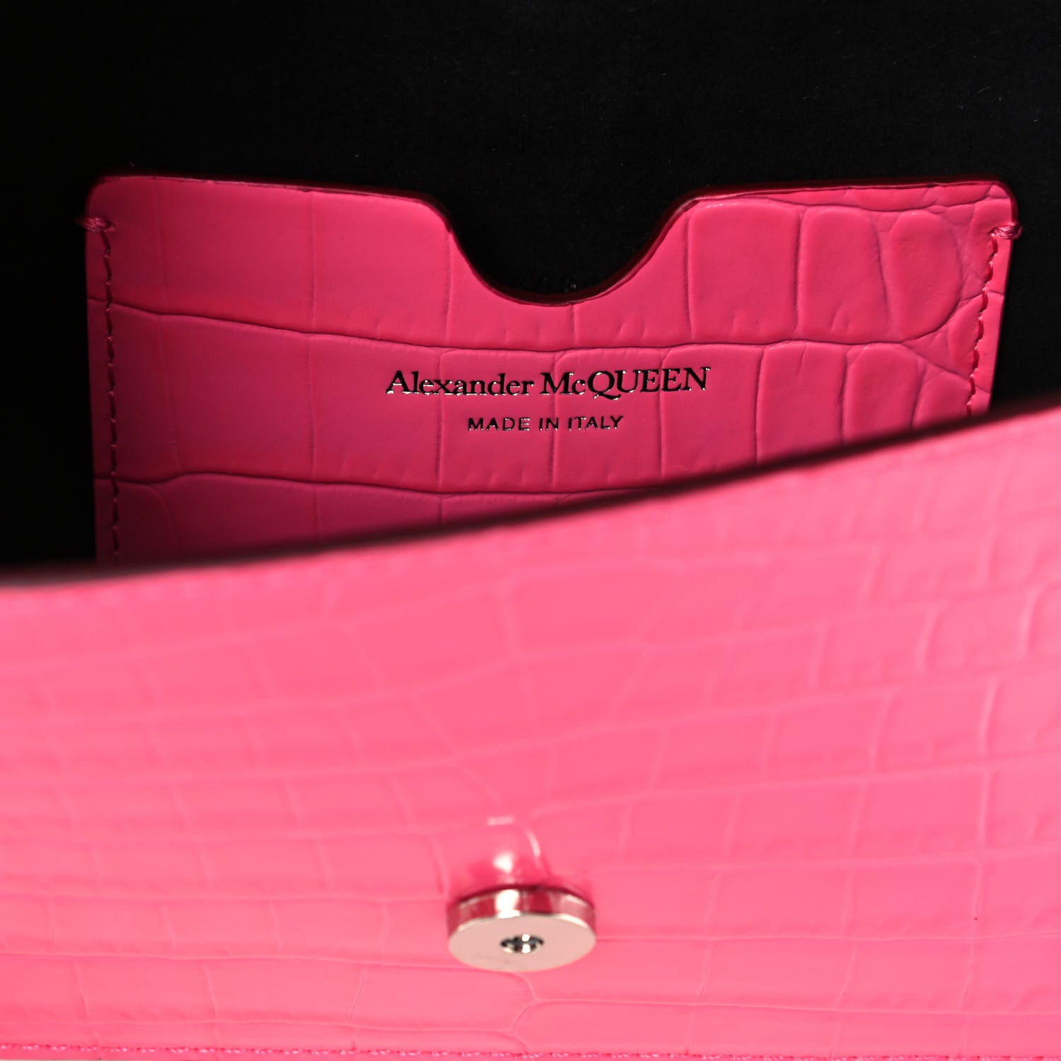 Alexander McQueen Calfskin Crocodile Embossed Skull Mini Crossbody Bag Pink 6 of 11