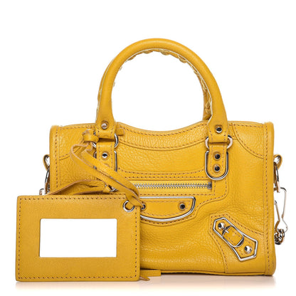 Balenciaga Chevre Silver Metallic Edge Hardware Nano City Jaune Epi 1 of 9