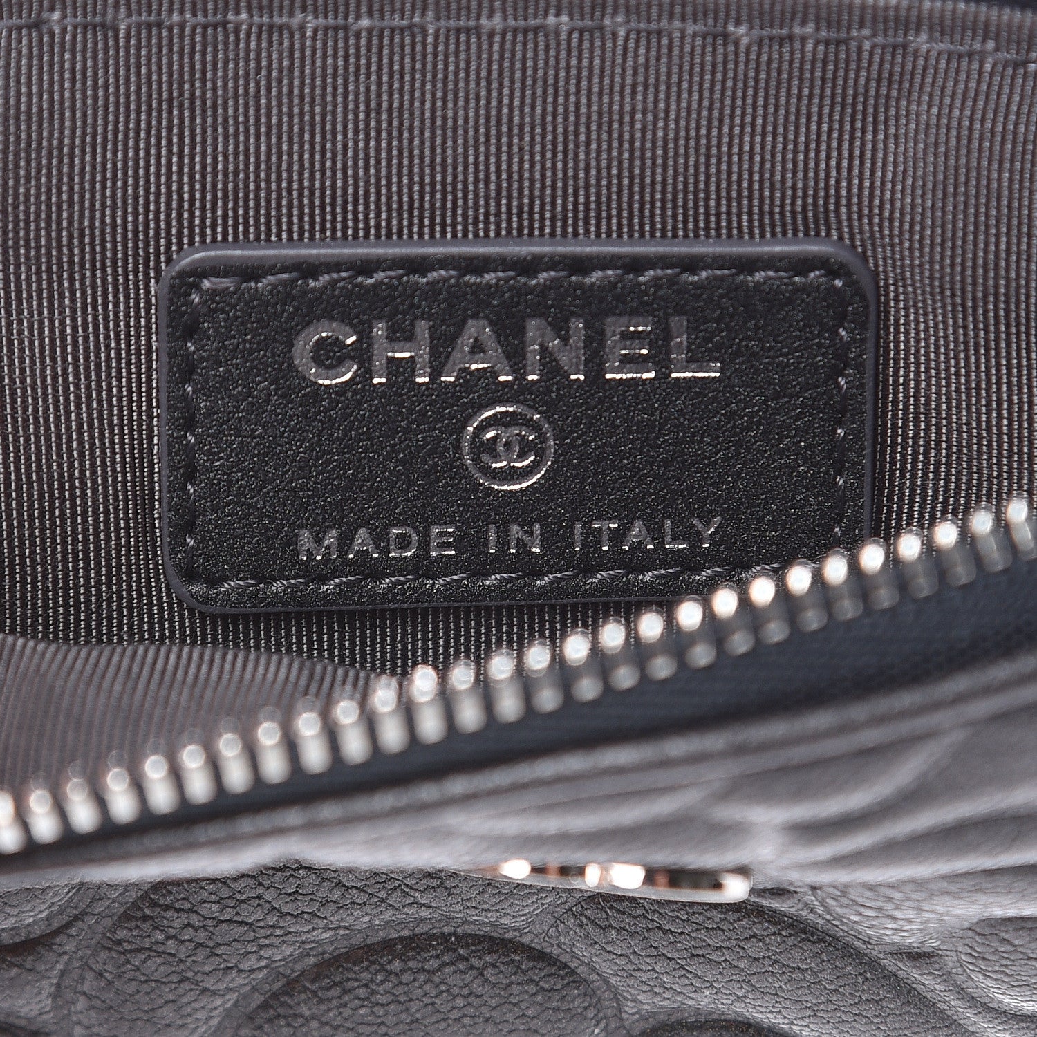 Chanel Goatskin Camellia Embossed Cosmetic Pouch Anthracite 6 of 8