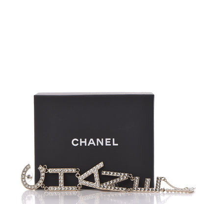Chanel Crystal Cha-Nel Logo Drop Earrings Gold 5 of 5