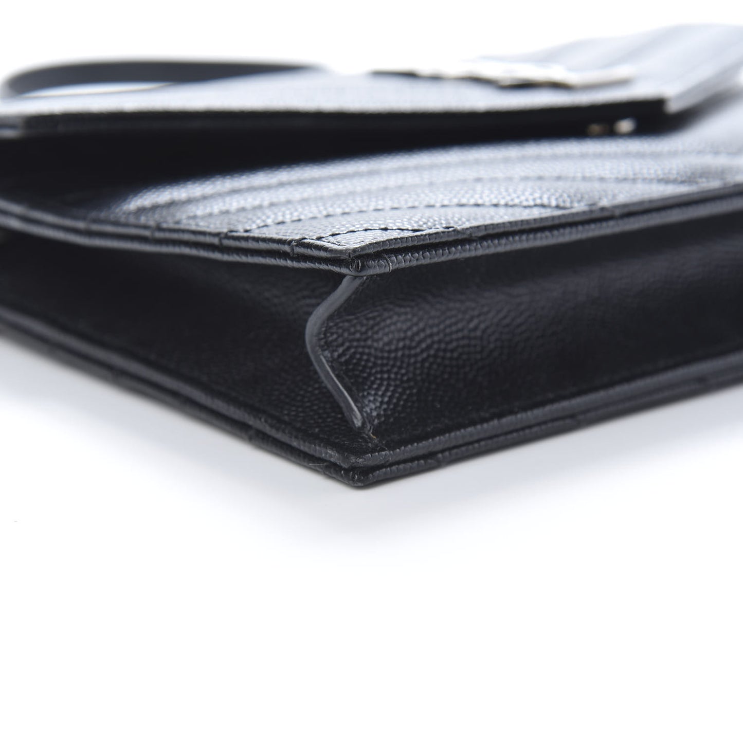 Grain De Poudre Matelasse Chevron Monogram Envelope Chain Wallet Black