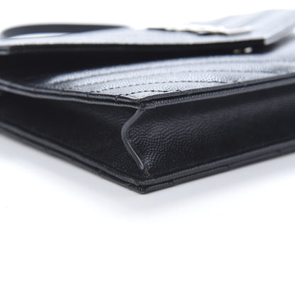 Saint Laurent Grain De Poudre Matelasse Chevron Monogram Envelope Chain Wallet Black 9 of 11