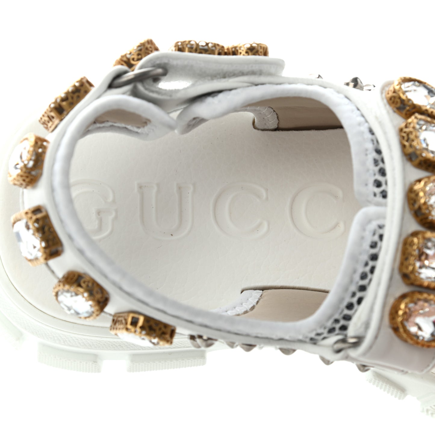 Nappa Mesh Crystal Embellished Studded Womens Aguru Sandals 38 Great White