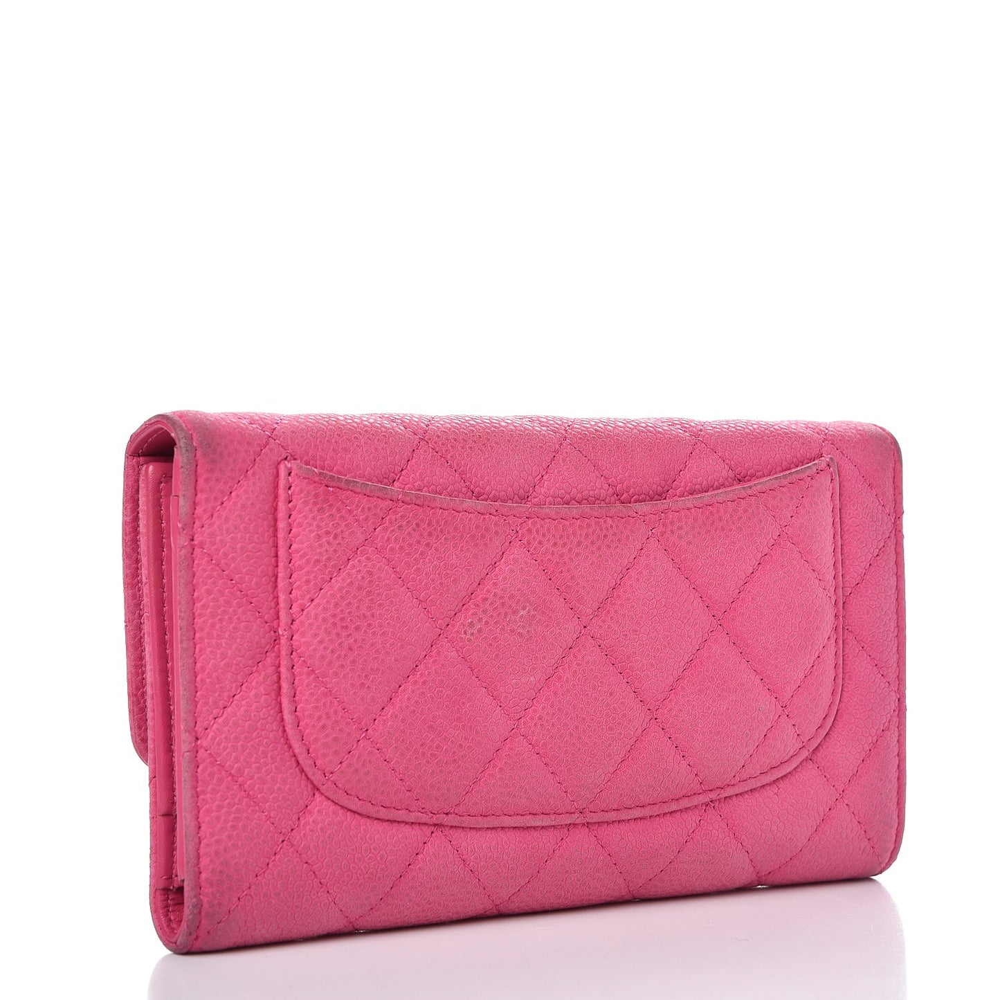Iridescent Caviar Quilted Large Flap Wallet Pink