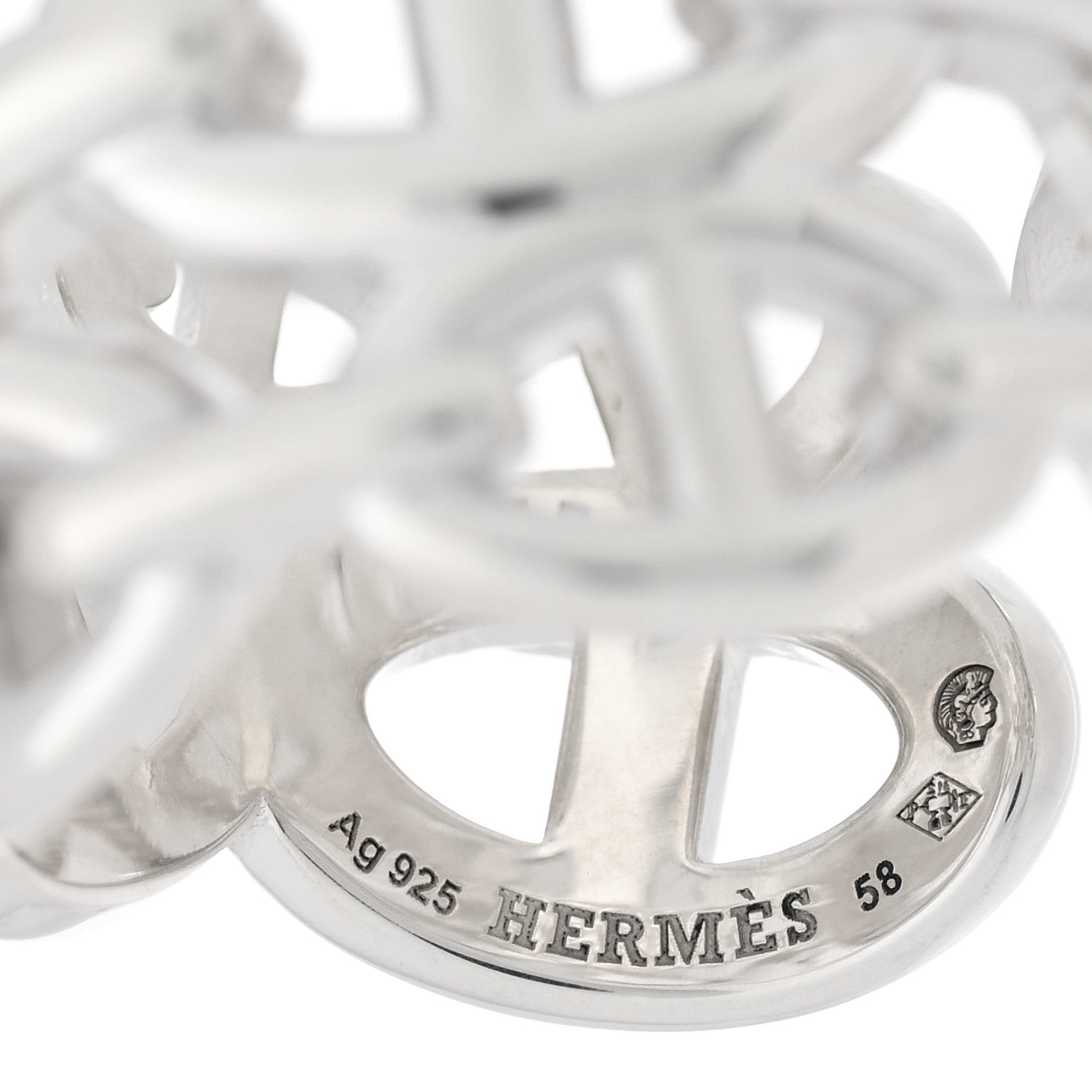 Hermes Sterling Silver GM Chaine d'ncre Enchainee Band Ring 58 8.25 4 of 5