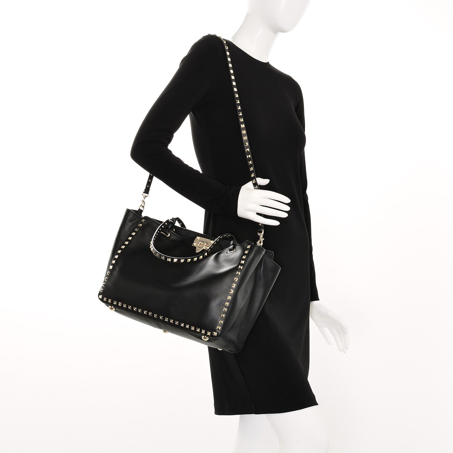 Valentino Garavani Vitello Medium Rockstud Tote Black 2 of 6