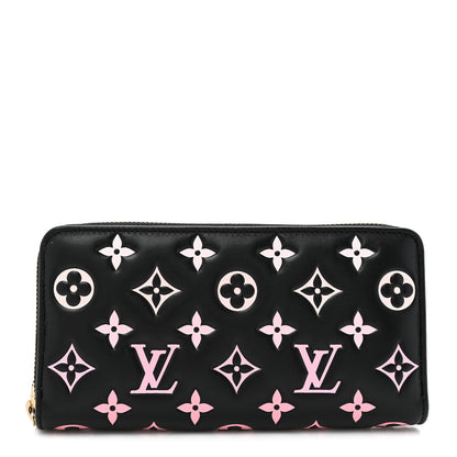 Louis Vuitton Lambskin Embossed Monogram LV Ski Coussin Zippy Wallet Black Pink 1 of 8