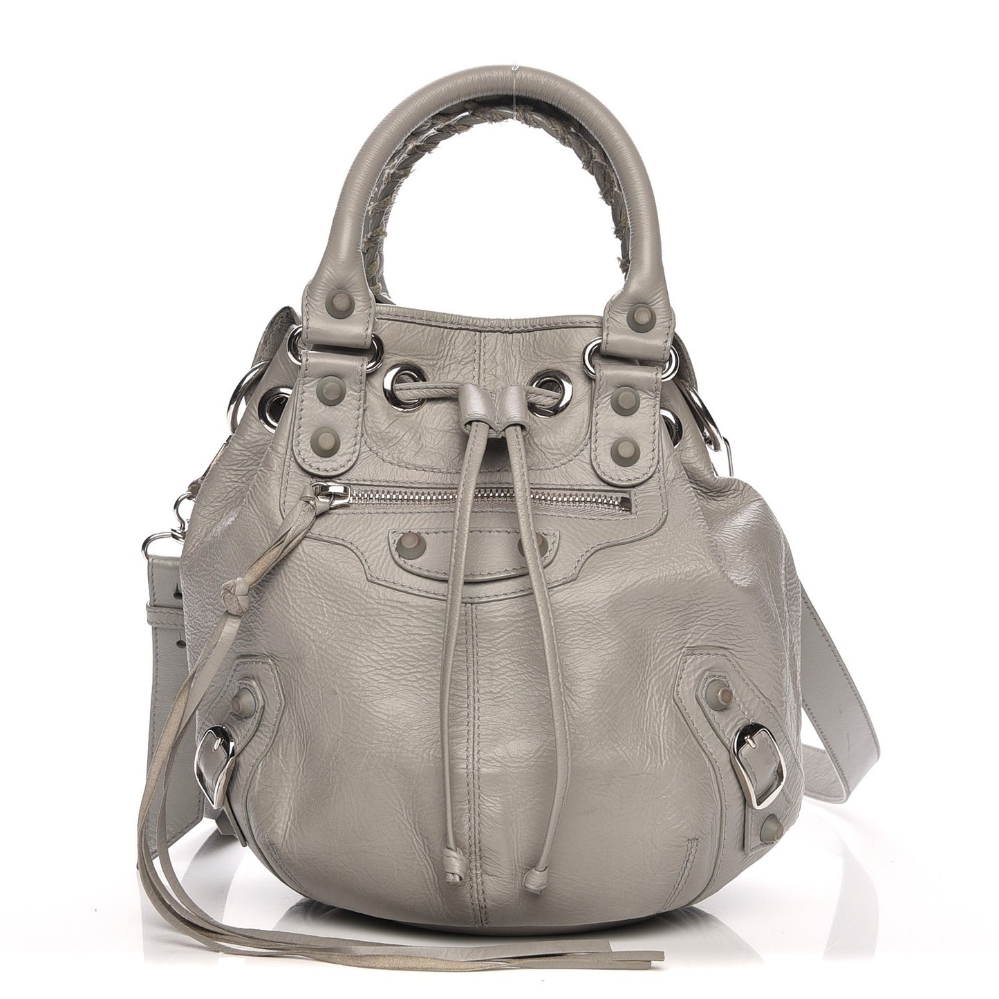 Matte Goatskin Rubber Covered Classic Hardware Mini Pompon Gris Glace