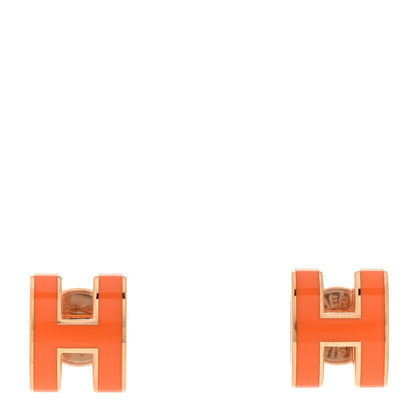 Hermes Rose Gold Lacquered Mini Pop H Earrings Orange 1 of 5