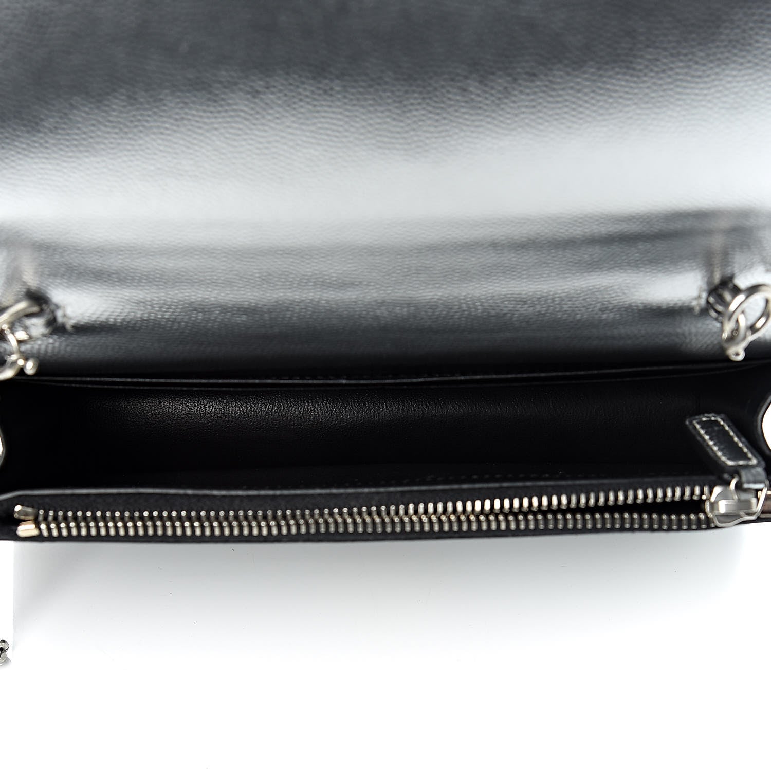 Saint Laurent Metallic Grain De Poudre Kate Monogram Tassel Chain Wallet Silver 5 of 10
