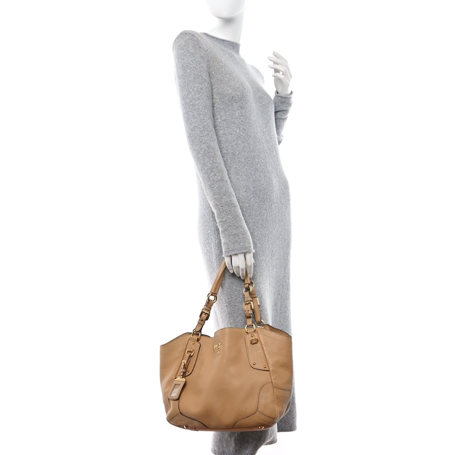 Prada Vitello Daino Studded Hobo Sabbia 2 of 15