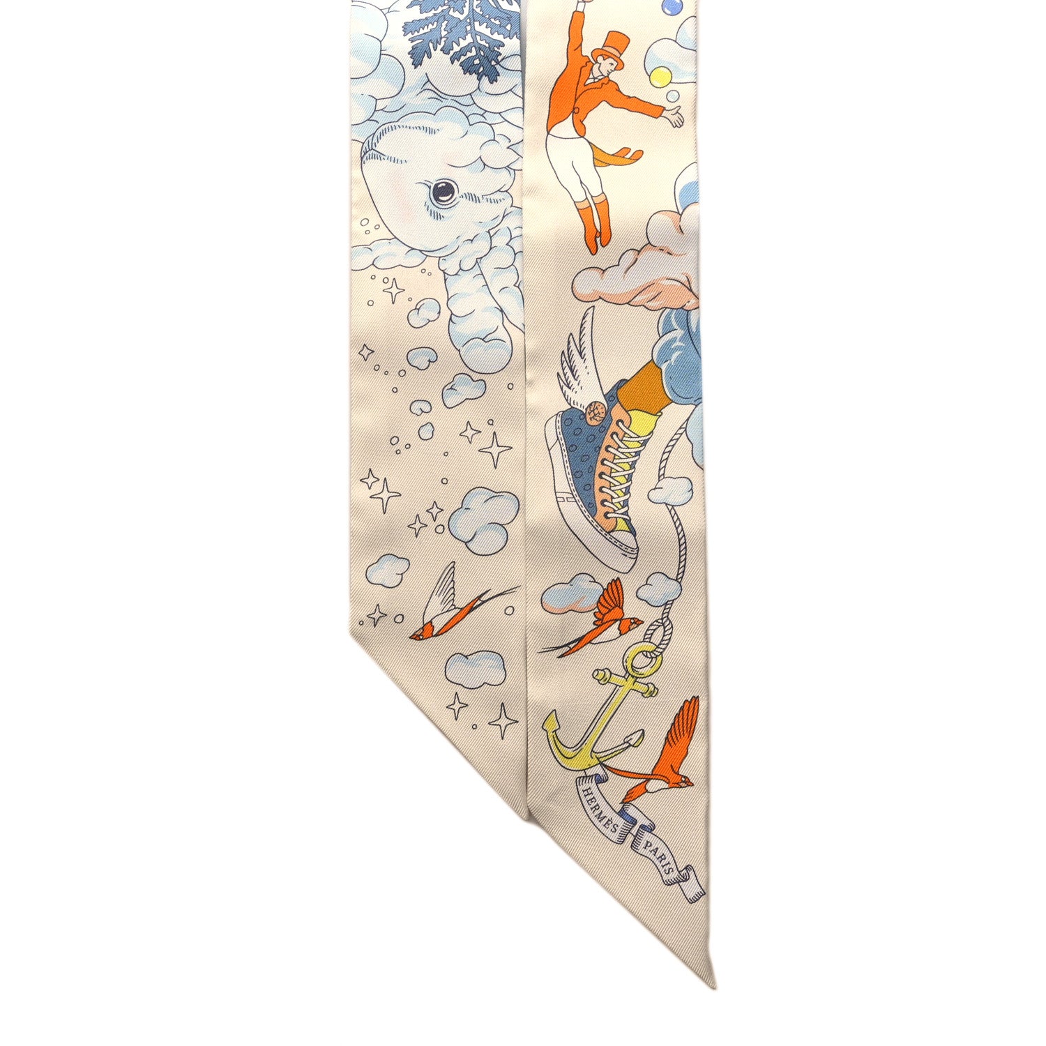 Hermes Silk Sur Mon Nuage Twilly Creme Bleu Ciel Orange 2 of 4