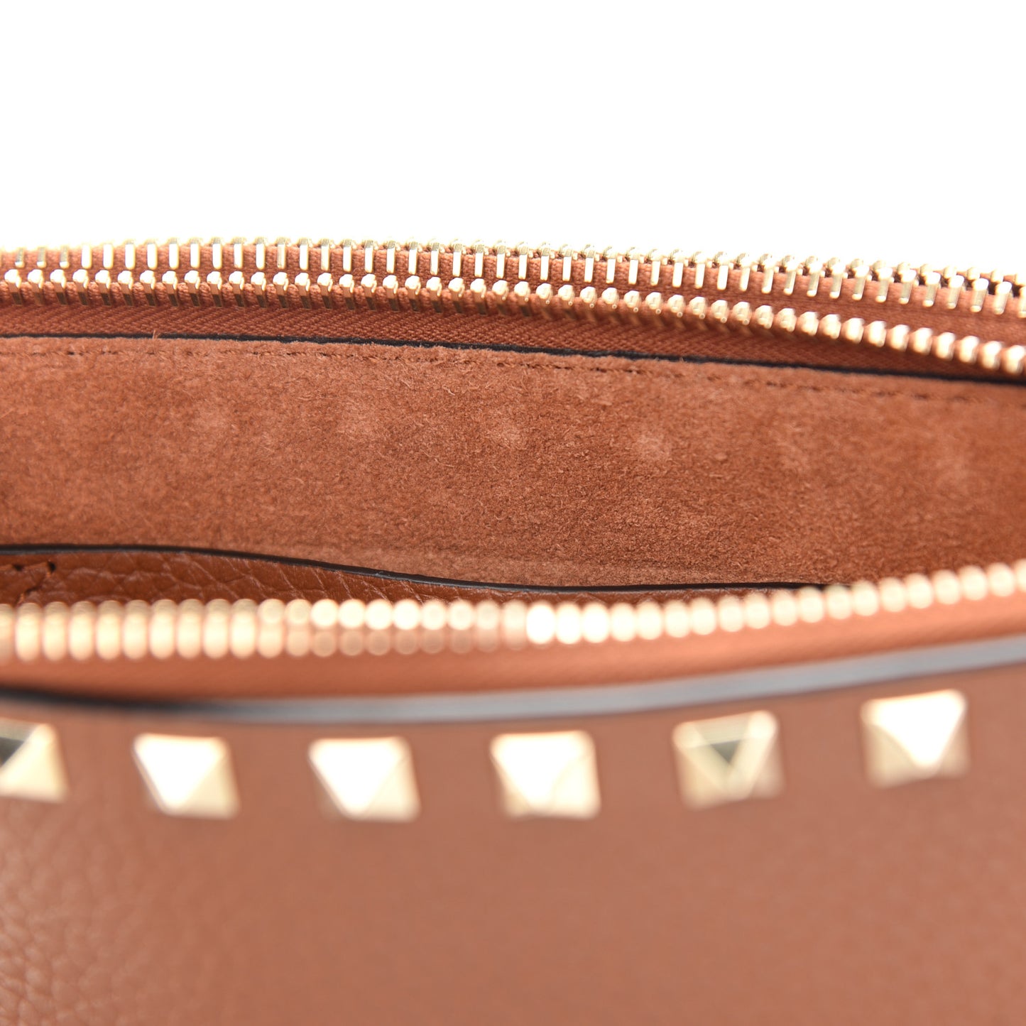 Pebbled Calfskin Rockstud Chain Pouch Shoulder Bag Bright Cognac