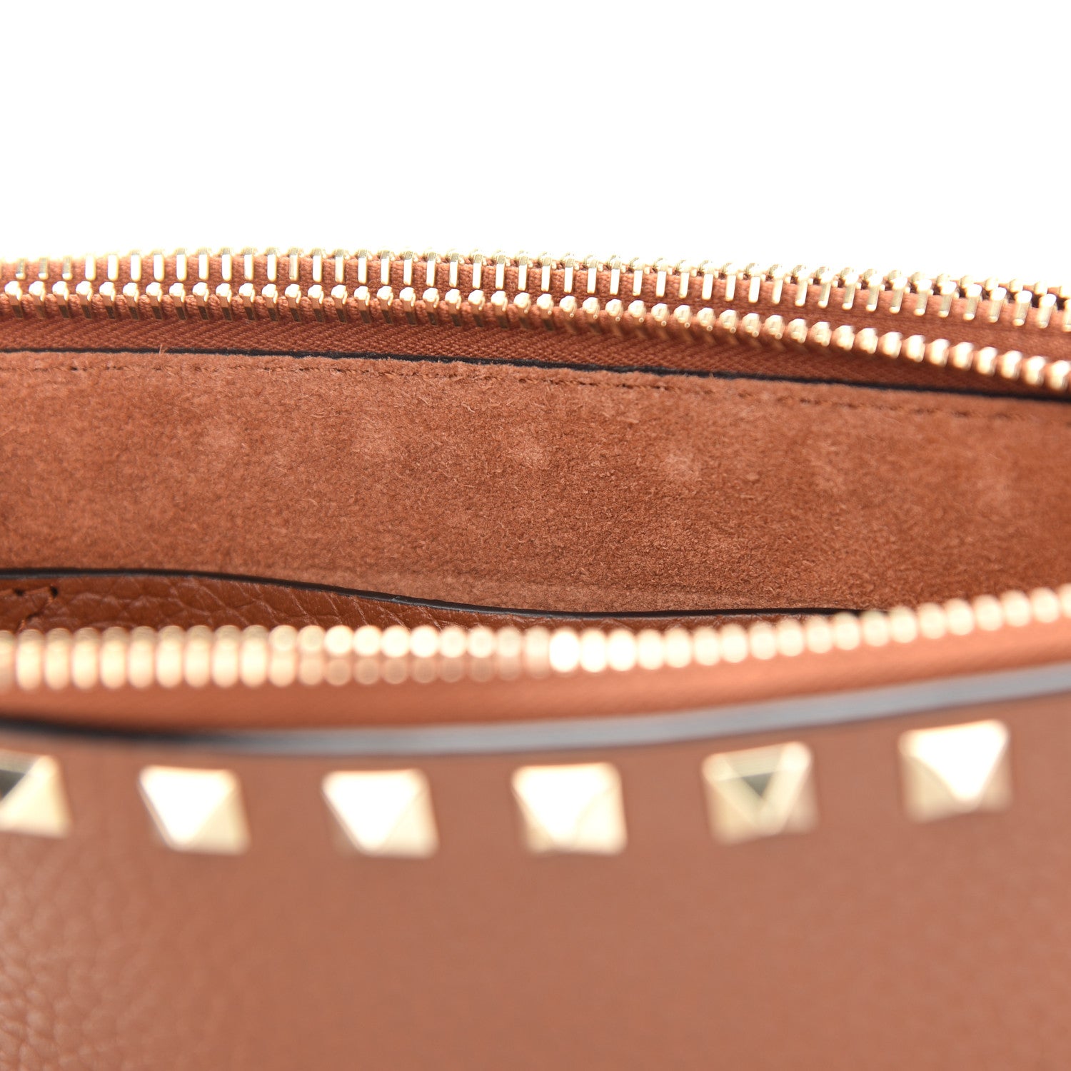 Valentino Garavani Pebbled Calfskin Rockstud Chain Pouch Shoulder Bag Bright Cognac 9 of 9