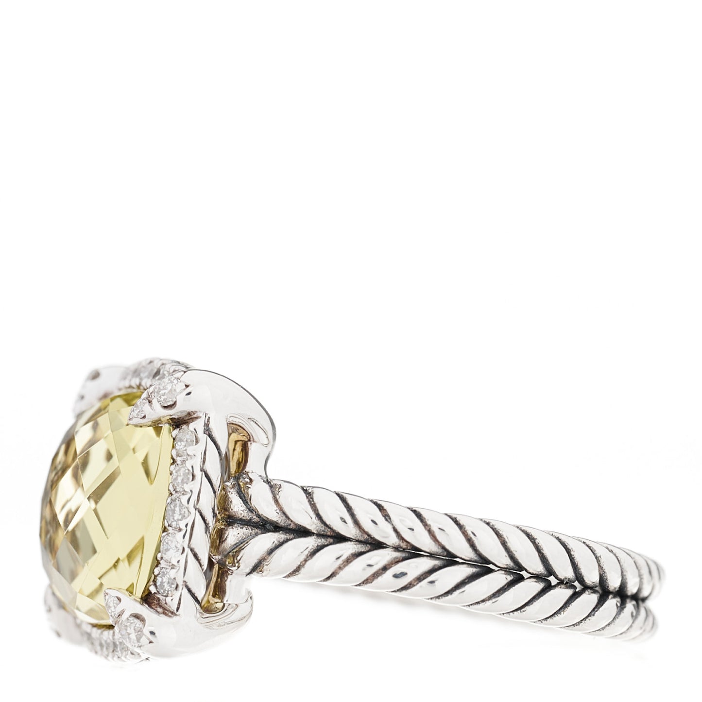 Sterling Silver Diamond Lemon Citrine 9mm Chatelaine Pave Bezel Ring 49 5
