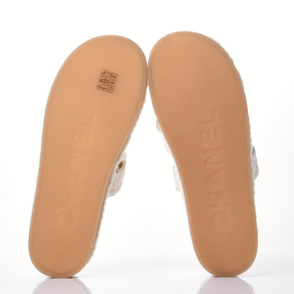 Chanel Cord Lambskin Quilted Logo Mules 41 White 7 of 11