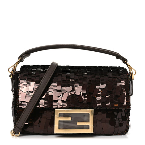 Sequin Paillettes Vitello Grace Sex and the City Mini Baguette  Marrone Scuro