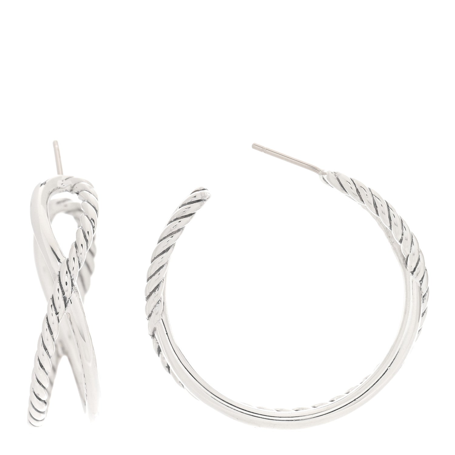 David Yurman Sterling Silver Crossover Cable Hoop Earrings 1 of 4
