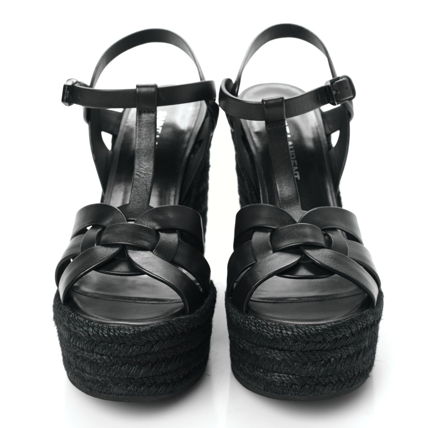 Saint Laurent Calfskin Tribute 95 Platform Espadrille Wedge Sandals 36.5 Black 2 of 8